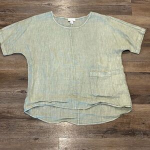 J. Jill Pure Jill Sage Green Linen Short Sleeve Top Lagenlook